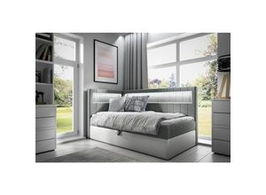 0645117280114 - Fun Moebel - Boxspringbett Gästebett Kinderbett fabian Nr3 90x200cm Weiss-Grau Seite Links