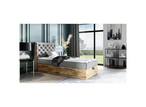 0645117280244 - Fun Moebel - Boxspringbett Gästebett Bett diona mini 100x200cm Stoff Grau inkl Bettkasten