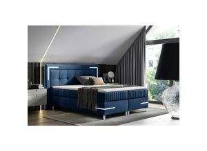 0645117284778 - Fun Moebel - Boxspringbett Schlafzimmerbett 140x200cm amore Nr1 Dunkelblau inkl LED-Beleuchtung