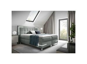 0645117285034 - Boxspringbett Schlafzimmerbett 160x200cm amore Nr2 Silbergrau inkl LED-Beleuchtung