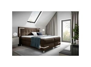 0645117285294 - Fun Moebel - Boxspringbett Schlafzimmerbett 180x200cm amore Nr2 Braun inkl LED-Beleuchtung