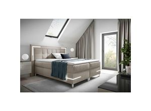 0645117285331 - Fun Moebel - Boxspringbett Schlafzimmerbett 160x200cm amore Nr2 Beige inkl LED-Beleuchtung