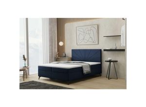 0645117290717 - Boxspringbett Schlafzimmerbett PONCE 180x200cm in Stoff Riviera Dunkelblau