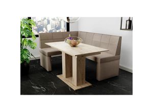 0645117291639 - Eckbankgruppe 196x142 cm blake xl r Stoff Soro Taupe   Esstisch dante Sonoma