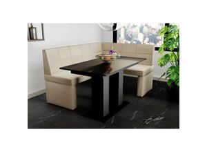 0645117292810 - Eckbankgruppe 168x128 cm blake l Stoff Soro Creme   Esstisch dante Schwarz