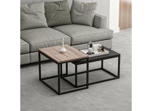 0645656386315 - Toscohome - Couchtisch-Set in Schwarz und Nussbaum mit Metallgestell - Leka