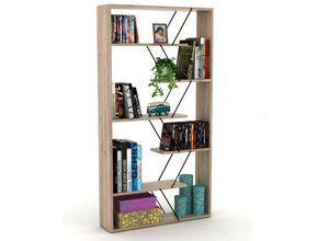 0645656386704 - Toscohome - Bücherregal aus Holz 84x157h cm mit Metallrahmen und Einlegeböden Eiche Farbe - Tars