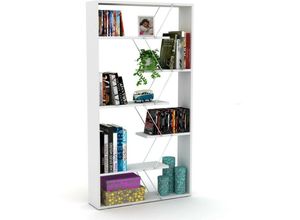 0645656386711 - Toscohome - Bücherregal aus Holz 84x157h cm mit Metallrahmen und Fachböden Farbe weiß - Tars