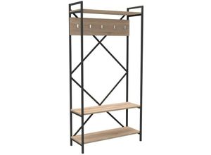 0645656390060 - Toscohome - Eingangsregal 90x180h cm mit Metallgarderobe anthrazit und sonoma - Kety