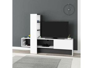 0645656392064 - Toscohome - TV-Standschrank 180x138h cm mit Klapptür in Weiß und Anthrazit - Troya