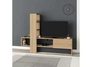 0645656392071 - Toscohome - TV-Standschrank 180x138h cm mit Klapptür Farbe Eiche und Anthrazit - Troya