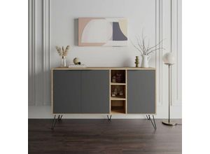 0645656392514 - Sideboard mit 3 Türen und Einlegeböden 142cm Eiche und Anthrazit - Clara