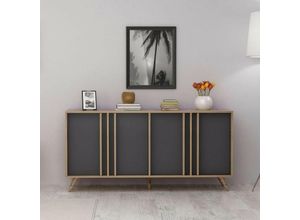 0645656392767 - Toscohome - Sideboard mit Türen und Einlegeböden anthrazit und Nussbaum 160 cm - Rilla