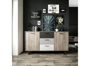 0645656395621 - Toscohome - Sideboard 160x80h cm mit 3 Schubladen und 2 Türen in Eiche natur - Orlando 4