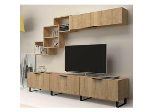 0645656395775 - Toscohome - Hängesystem 210 cm mit Hängeschrank und TV-Schrank eichefarben - Losta