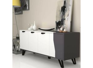 0645656395782 - Toscohome - Sideboard 160 cm mit 4 Türen in Weiß und Gusseisen - Jasmine