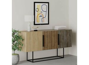 0645656396338 - Toscohome - Sideboard 150 cm mit 3 Türen aus Eiche Nussbaum und Kaffee dunkel - Tontini