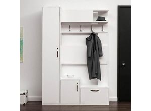 0645656396482 - Toscohome - Eingangsschrank mit Schuhablage und Garderobe weiß 125 cm - Seina