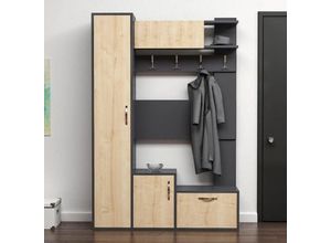 0645656396499 - Toscohome - Eingangsschrank mit Schuhablage und Garderobe Eiche Farbe 120 cm - Seina