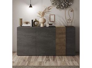 0645656397526 - Sideboard mit Türen und Einlegeböden 180 cm Titan und Eiche mercure - Sabry