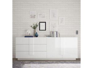 0645656399421 - Weiß glänzend lackiertes Sideboard mit Türen und Schubladen 241 cm - Kliata