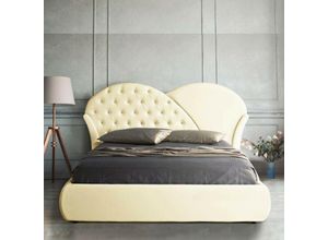 0645656400042 - Doppelbett mit Staukasten und Kopfteil aus cremefarbenem Kunstleder - Marubi