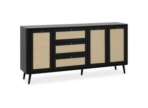 0645656400103 - Toscohome - Sideboard 175 cm mit 3 Schubladen und 3 Türen in Raffia-Effekt Farbe schwarz - KUTA51A