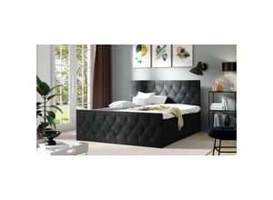 0653415605614 - Fun Moebel - Boxspringbett Schlafzimmerbett petros 200x220cm Stoff Alova Schwarz