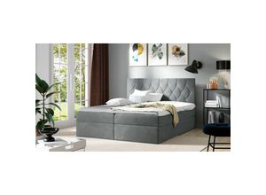 0653415606697 - Fun Moebel - Boxspringbett Schlafzimmerbett manolis 200x220cm Stoff Alova Grau