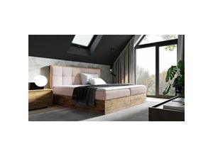 0653415608936 - Fun Moebel - Boxspringbett Bett thanos 180x200cm Lancelot Eiche Stoff Altrosa inkl Bettkasten