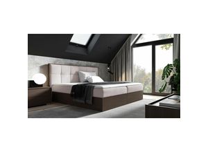 0653415609261 - Fun Moebel - Boxspringbett Bett thanos 160x200cm Dunkel Eiche Stoff Hellbeige inkl Bettkasten