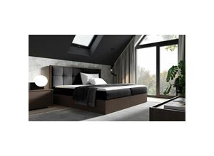 0653415609308 - Fun Moebel - Boxspringbett Bett thanos 140x200cm Dunkel Eiche Stoff Schwarz inkl Bettkasten