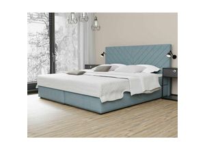 0653415615958 - Boxspringbett Schlafzimmerbett belcora 160x220cm Stoff Hellblau inkl Bettkasten