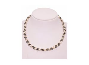 0653415818847 - Collier FIRETTI Schmuck Geschenk Halsschmuck Halskette Edelstein Farbstein Hämatit Halsketten Gr Messing-Perlen Länge 50 cm Breite 8 mm grau (gelbgoldfarben grauweiß) Damen Made in Germany - mit Hämatit Süßwasserzuchtperle