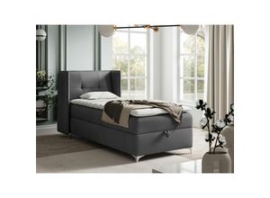 0654170913129 - Fun Moebel - Boxspringbett Bett Gästebett 90x200cm genet Stoff Matt Velvet Grafit