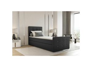 0654170914294 - Boxspringbett Bett MARKOS 100x220cm Bettkasten Seite Links Dunkelgrau inkl Topper