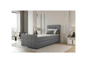 0654170917400 - Fun Moebel - Boxspringbett Bett markos 100x200cm Bettkasten Seite Rechts Grau inkl Topper