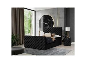 0654170927874 - Fun Moebel - Boxspringbett Schlafzimmerbett himal 200x200cm in Stoff Riviera Schwarz