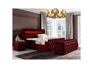 0654170933639 - Fun Moebel - Boxspringbett Schlafzimmerbett sevra Nr3 140x200cm in Elisa Velvet Bordeauxrot