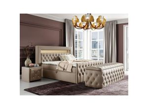 0654170933851 - Fun Moebel - Boxspringbett Schlafzimmerbett sevra Nr3 180x200cm in Elisa Velvet Beige