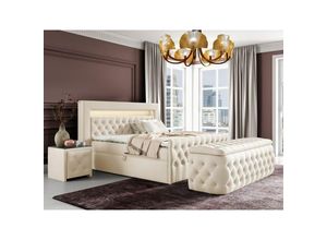 0654170934155 - Boxspringbett Schlafzimmerbett sevra Nr4 140x200cm in Elisa Velvet Cremeweiss