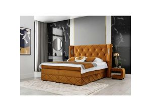 0654170939860 - Fun Moebel - Boxspringbett Schlafzimmerbett elviano 160x200cm Stoff Honiggelb inkl Ambiente-LED