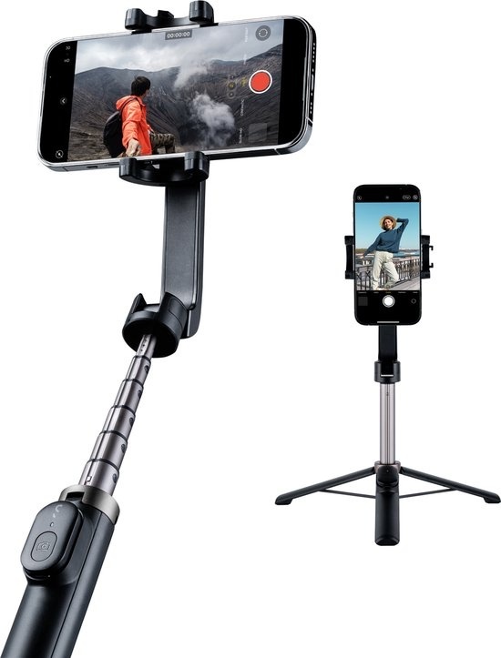 0655729668002 - ShiftCam TravelPod Selfie-Selfie-Stick und Stativ - 360° schwenkbar - 3 Höhenstufen - Bluetooth-Fernbedienung - schwarz