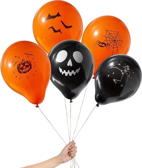 0656721890231 - The Twiddlers - 100 Stück Latex-Halloween-Ballons - Hochwertige Party-Ballons Dekoration orange und schwarz