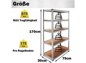 0659521465883 - Dayplus - Heavy Duty Steckregal 5 Etagen Garage Regal Gewächshaus Utility Aufbewahrung Zuhause Rack 170 High