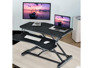 0661706079174 - GOPLUS Sit-Stand Workstation Hoehenverstellbarer Schreibtischaufsatz ergonomischer Sitz-Steh-Schreibtisch aus Metallgestellund Spannplatte