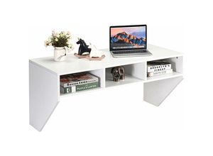 0661706080842 - Goplus - Wandtisch Schreibtisch mit 3 Faecher Wandschrank Wandmontage für pc Laptop Lackierte Oberflaeche Modern für Arbeitszimmer Wohnzimmer