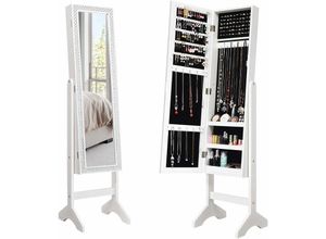 0661706080958 - GOPLUS Schmuckschrank mit Standspiegel Spiegelschrank Makeup Schmuck mit Regal & Kasten Stehende Schmuckregal mit Bling-Design (Weiss)