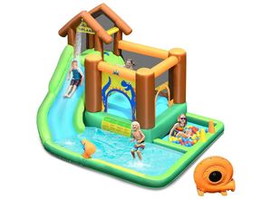 0661706084499 - Hüpfburg mit Geblaese Wasserrutsche Spielpool Aufblasbare Wasserspielcenter mit Rutsche Wasserpark aufblasbar Planschbecken 368x303x230cm