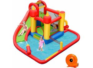 0661706084697 - Aufblasbare Hüpfburg + 610W Geblaese Kombination mit Rutsche Wasserbecken Springburg Hüpfschloss Outdoor Bouncer Spielpool Luftgeblaese inkl